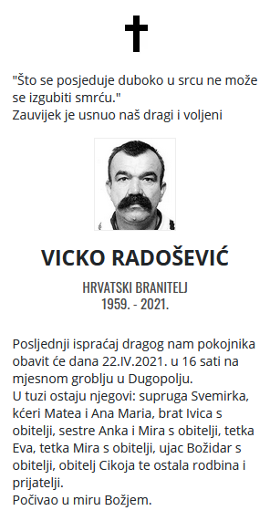 Vicko Radošević - Hrvatski branitelj 1959. - 2021.