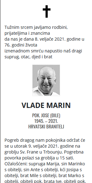 Vlade Marin - Hrvatski branitelj 1945. - 2021.