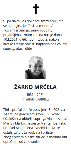 Žarko Mrčela - Hrvatski branitelj 1954. - 2021.