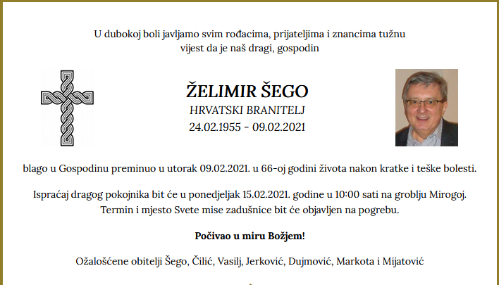 Želimir Šego - Hrvatski branitelj 1955. - 2021.