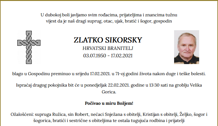 Zlatko Sikorsky - Hrvatski branitelj 1950. - 2021.