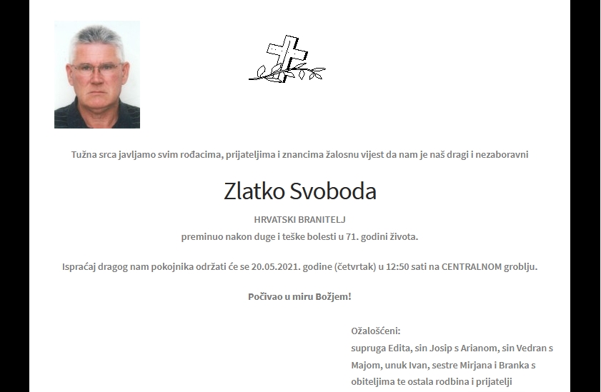 Zlatko Svoboda - Hrvatski branitelj 1950. - 2021.