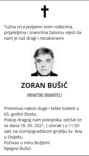 Zoran Bušić - Hrvatski branitelj 1956. - 2021.