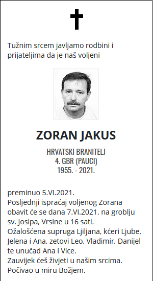 Zoran Jakus - Hrvatski branitelj 1955. - 2021.