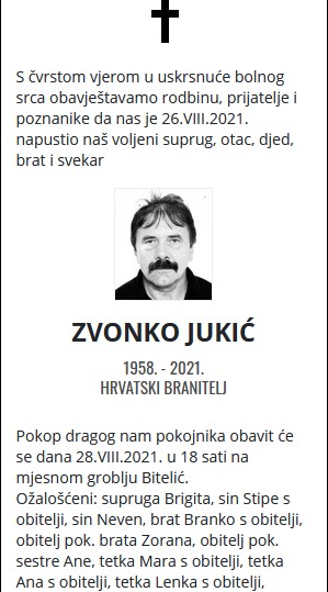 Zvonko Jukić - Hrvatski branitelj 1958. - 2021.