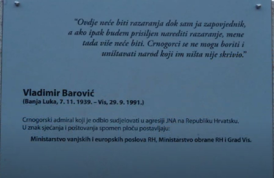 29. rujna 1991. admiral Vladimir Barović: Radije ću ispaliti metak u sebe nego u hrvatski narod!