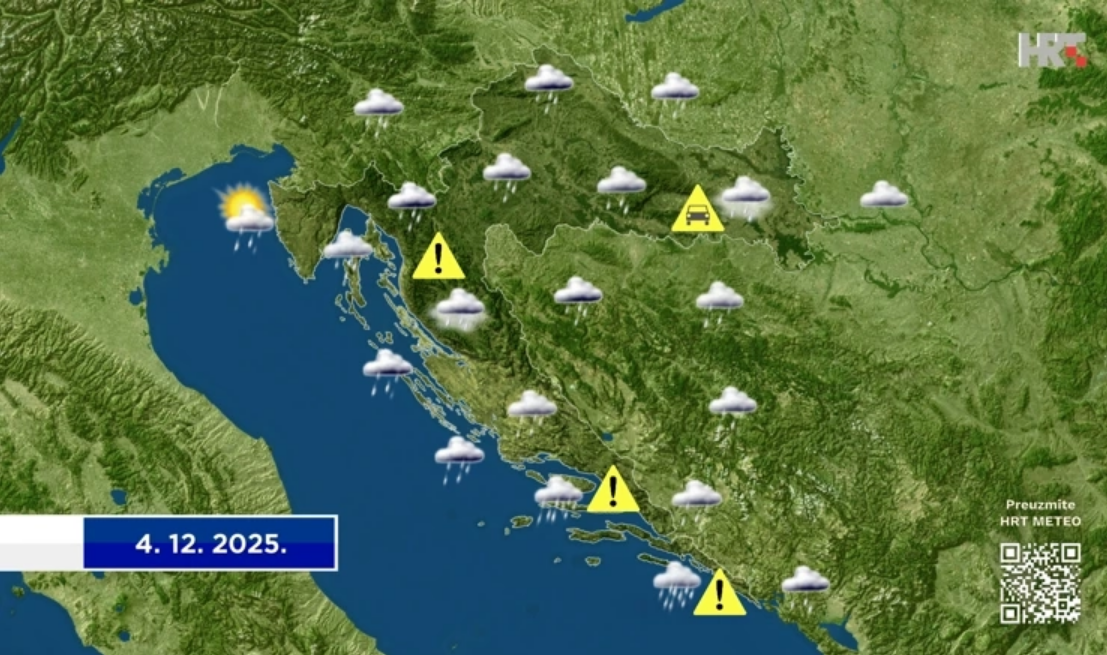 Četvrtak donosi obilnu kišu i snijeg u gorju: DHMZ najavljuje nastavak oblačnog i nestabilnog vremena