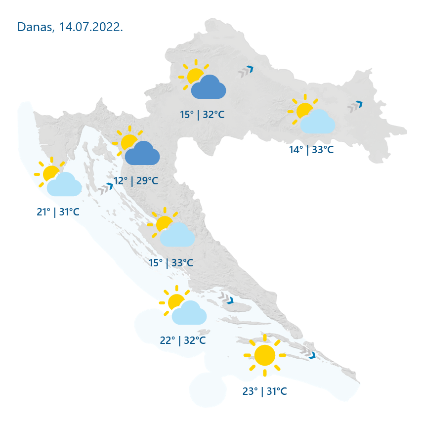 DHMZ: Danas pretežno sunčano