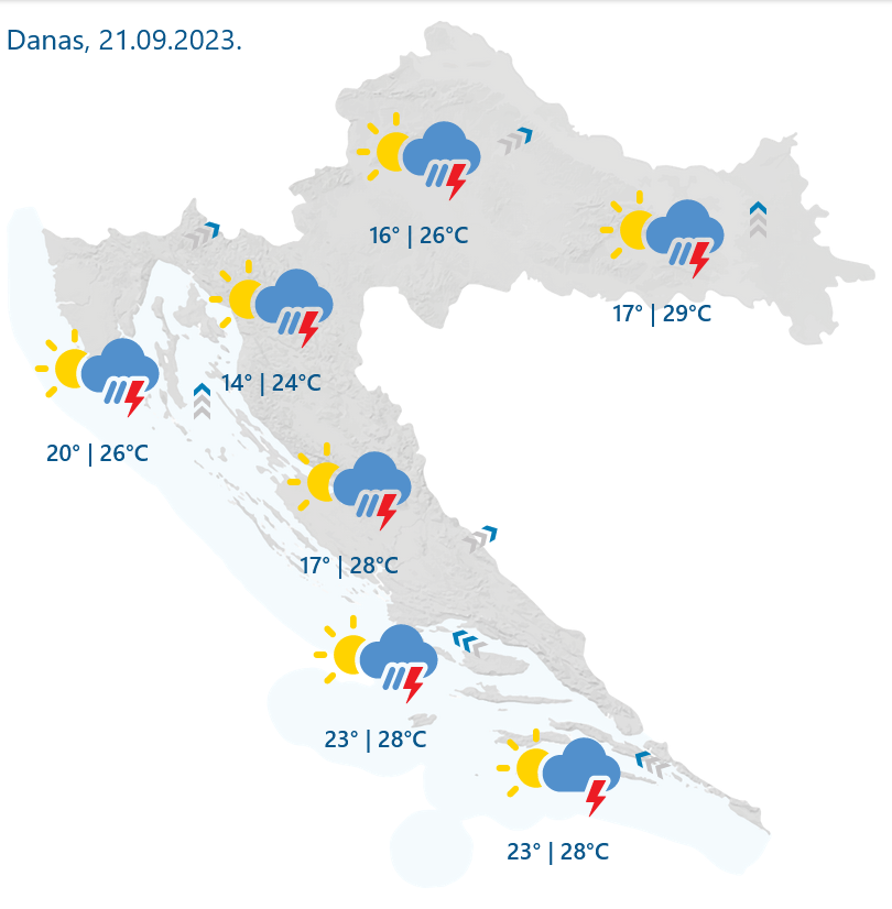 Prognoza za danas: Promjenjivo vrijeme sa izraženim pljuskovima i grmljavinom