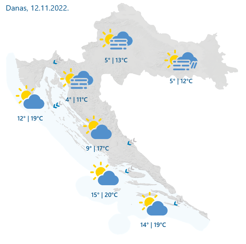 Danas djelomice sunčano uz prolazno povećanu naoblaku, a u Slavoniji je mjestimice moguća i slaba kiša