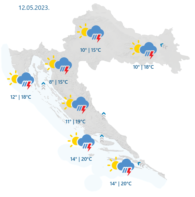 I dalje nestabilno: Sutra pretežno oblačno vrijeme s povremenom kišom i pljuskovima uz grmljavinu