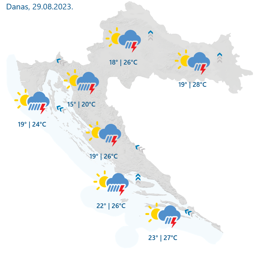 DHMZ: Kiša, pljuskovi i grmljavina diljem Hrvatske, Jadran posebno pogođen