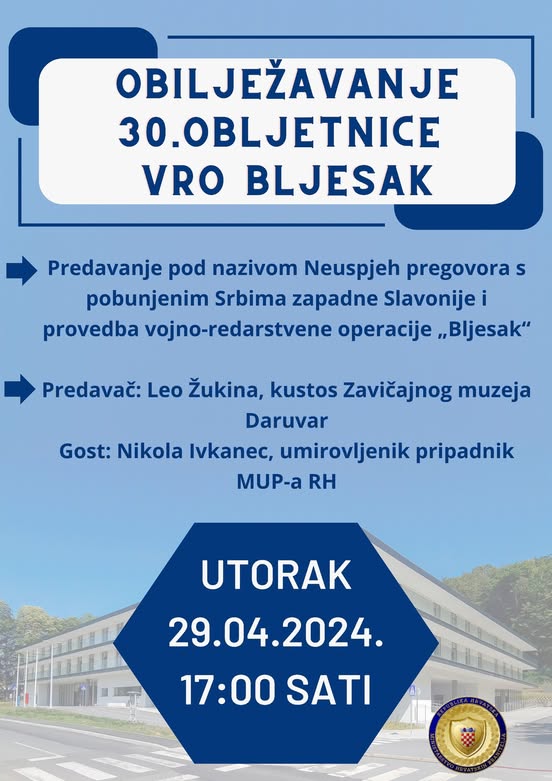 OBILJEŽAVANJE 30. OBLJETNICE VOJNO-REDARSTVENE OPERACIJE „BLJESAK“ U DARUVARU