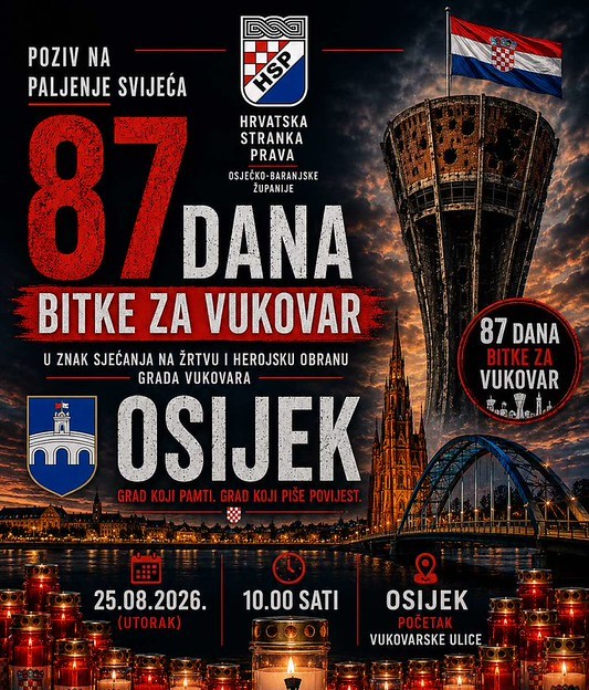 BITKA ZA VUKOVAR: 87 svijeća za Vukovar u Osijeku