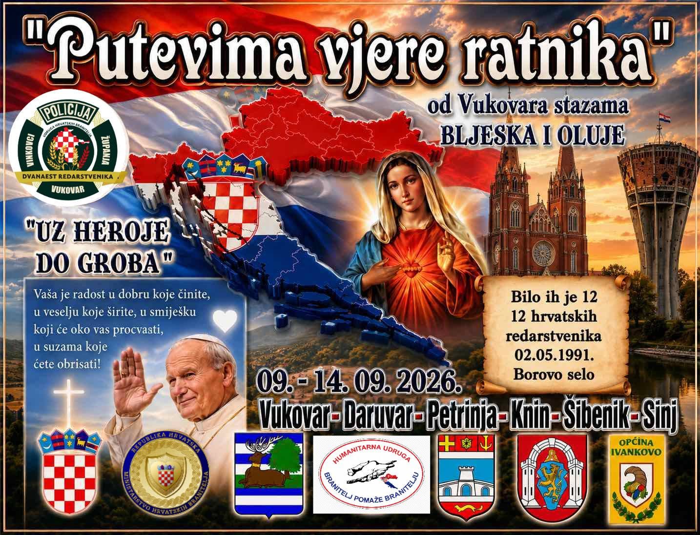 Putevima vjere ratnika 2026.: Od Vukovara do Aržana za ubijene redarstvenike i teško bolesne branitelje