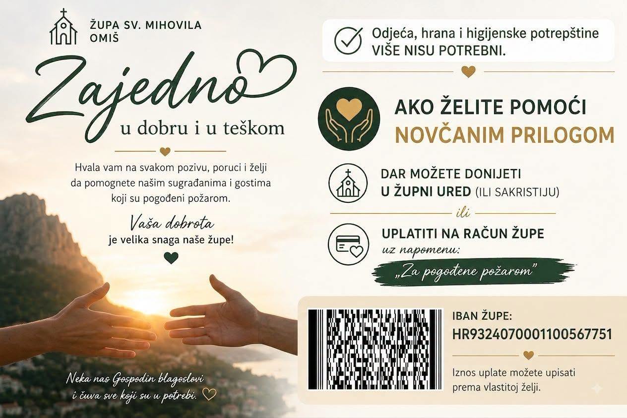 Nakon vatrene stihije Omišu je potrebna naša pomoć: Župa sv. Mihovila poziva, pomozite novčanim prilogom
