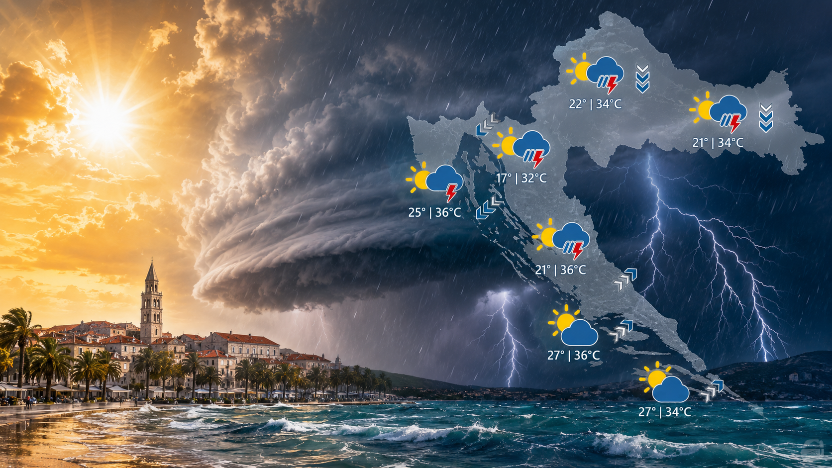 Stiže promjena vremena: Pljuskovi, grmljavina i jak vjetar donose osvježenje nakon vrućine