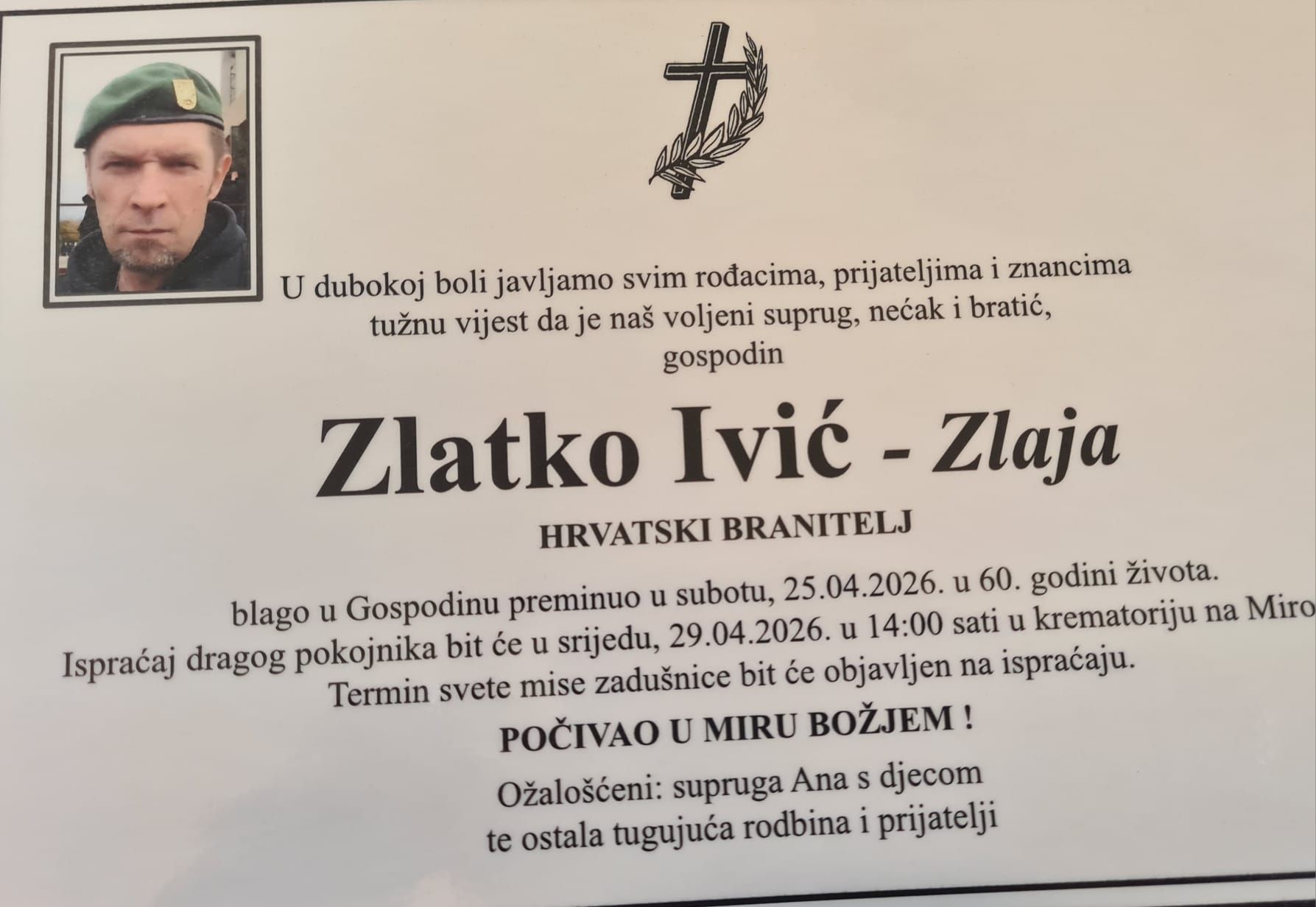 Preminuo hrvatski branitelj Zlatko Ivić – Zlaja: Posljednji ispraćaj u srijedu na Mirogoju