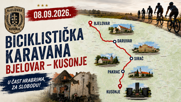 BICIKLISTIČKA KARAVANA BJELOVAR – KUSONJE: U čast 20 hrvatskih branitelja, 8. rujna povezat će pet gradova i mjesta